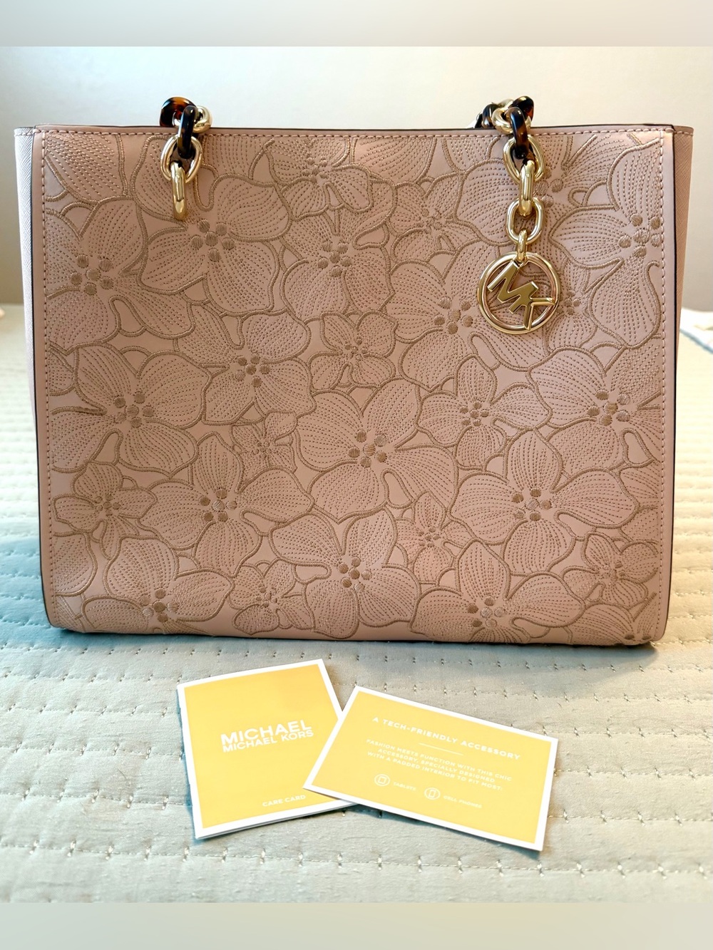 Michael Kors Sofia Floral Embroidered Ballet Pink Saffiano Leather Purse